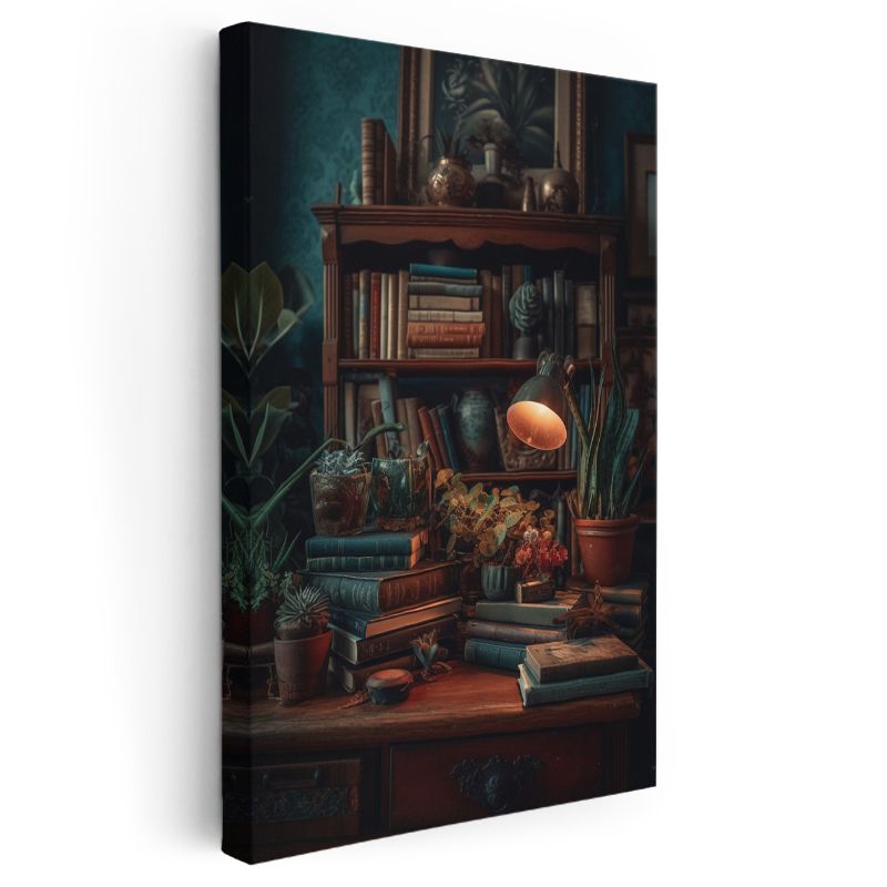 Çalışma Masası - Botanik Kitap Düzenlemesi Kanvas Tablo