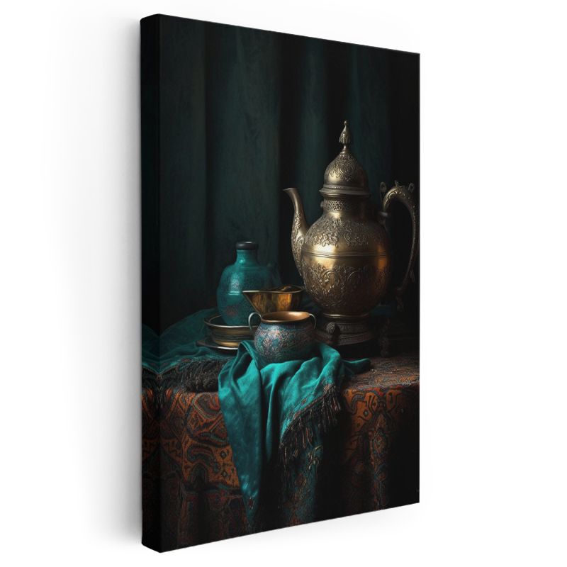 Turkuaz Dokunuş - Geleneksel Çay Ritüeli Kanvas Tablo