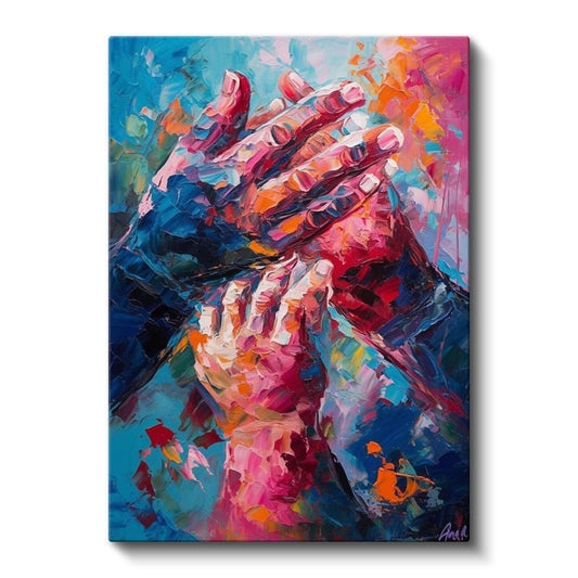 Birleşen Eller - Renkli Ekspresyonist Sanat Kanvas Tablo