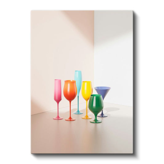Renkli Bardaklar - Minimalist Kokteyl Koleksiyonu Kanvas Tablo