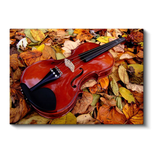 Keman - Yapraklar Arasında Kanvas Tablo