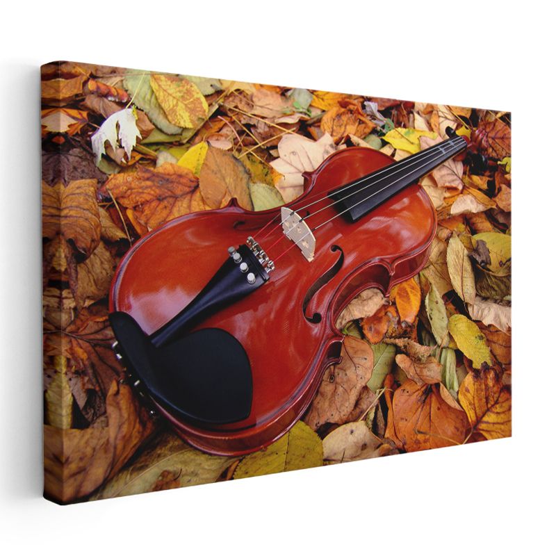 Keman - Yapraklar Arasında Kanvas Tablo
