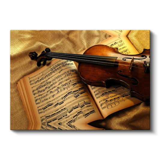 Klasik Keman - Nostaljik Nota Sayfaları Üzerinde Müziğin Ruhu Kanvas Tablo
