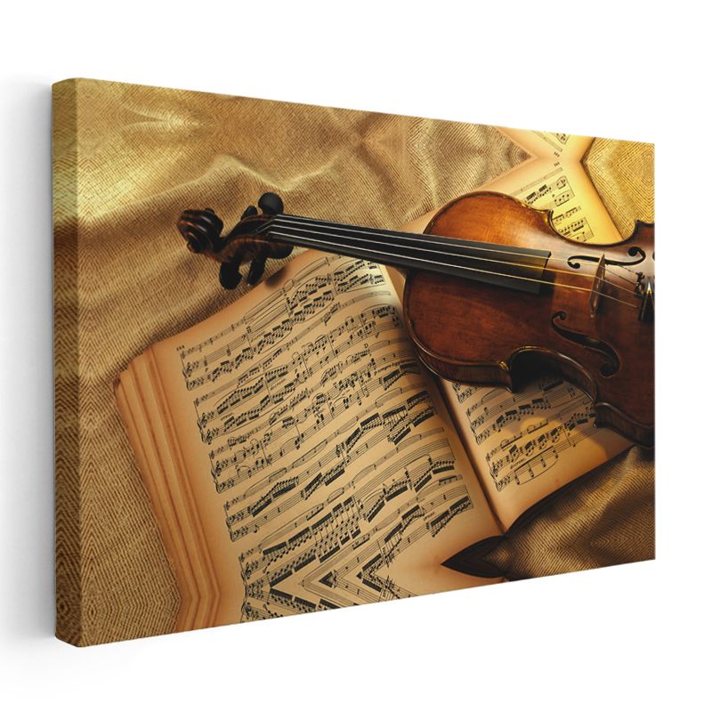Klasik Keman - Nostaljik Nota Sayfaları Üzerinde Müziğin Ruhu Kanvas Tablo