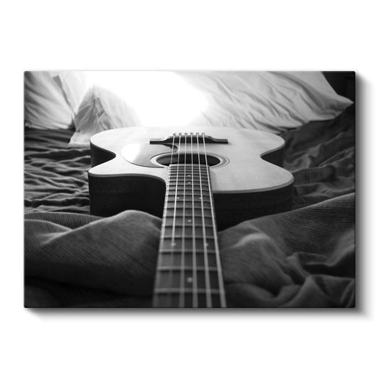 Akustik Gitar - Siyah Beyaz Müzik Kanvas Tablo