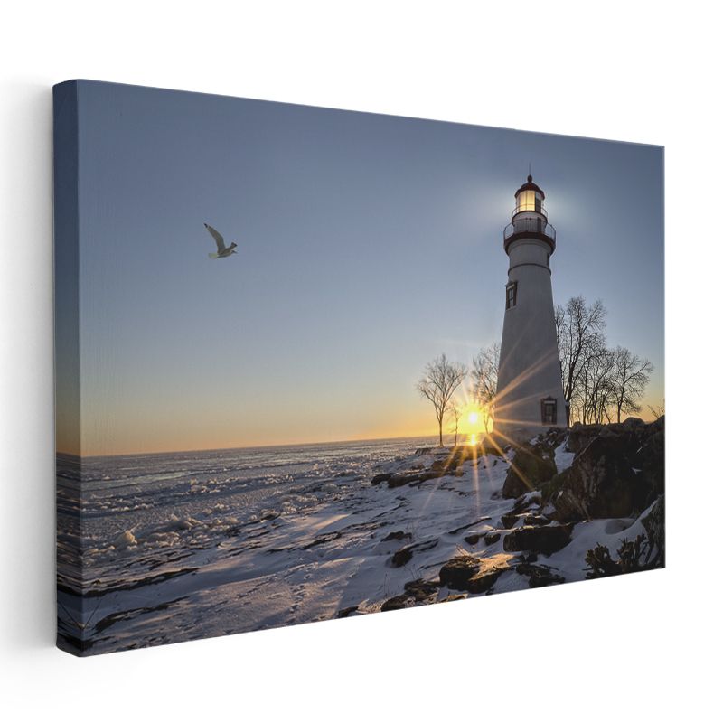 Deniz Feneri - Kış Gün Batımı Kanvas Tablo