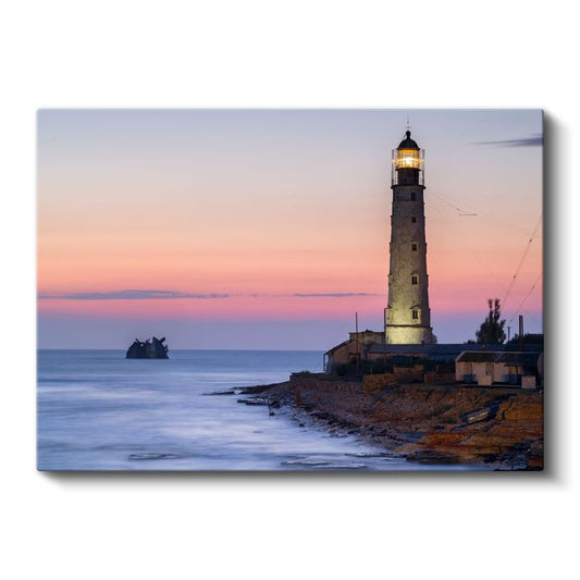 Sahil Feneri - Pastel Gökyüzü Kanvas Tablo