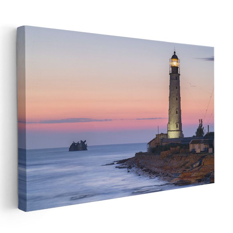Sahil Feneri - Pastel Gökyüzü Kanvas Tablo