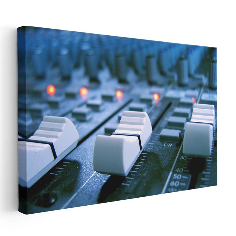 Ses Mikseri - Mavi Tonlarda Müzik Stüdyosu Kanvas Tablo