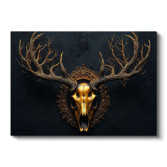 Altın Geyik Kafatası - Mistik Boynuzlar Kanvas Tablo