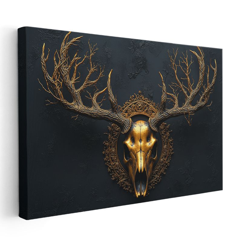 Altın Geyik Kafatası - Mistik Boynuzlar Kanvas Tablo