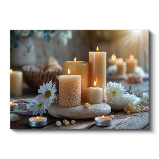 Huzur Köşesi - Mumlar ve Papatyalar Kanvas Tablo