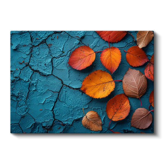 Sonbahar Yaprakları - Mavi Çatlak Doku Kanvas Tablo