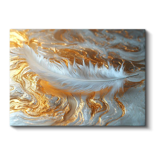 Beyaz Tüy - Altın Dalgalar Üzerinde Zarafet Kanvas Tablo