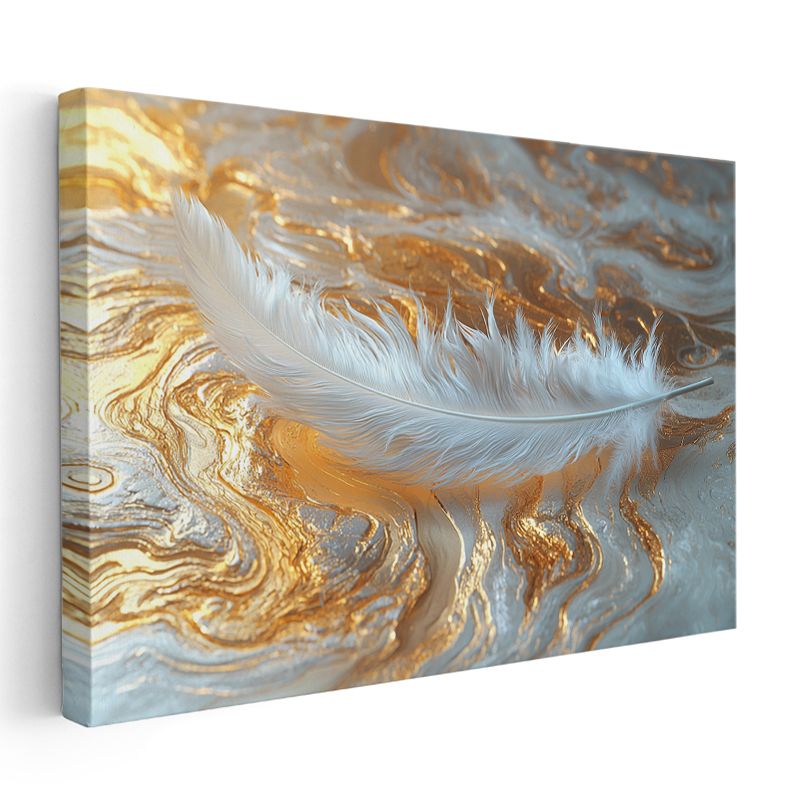 Beyaz Tüy - Altın Dalgalar Üzerinde Zarafet Kanvas Tablo