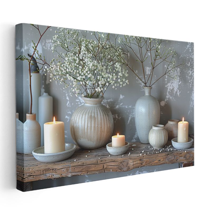 Beyaz Vazolar - Minimalist Çiçek Düzenlemesi Kanvas Tablo