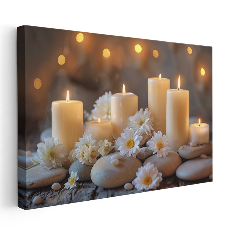 Huzur Köşesi - Mumlar ve Papatyalarla Meditasyon Kanvas Tablo