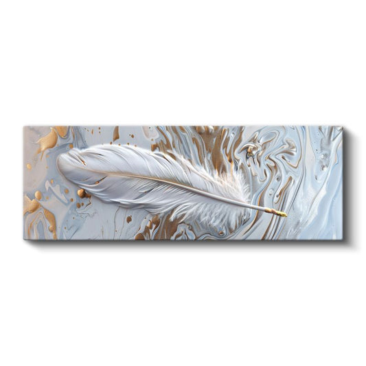 Zarif Beyaz Tüy - Altın Dokunuşlu Sanat Kanvas Tablo
