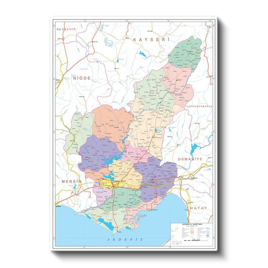 Adana - Fiziki Haritası Kanvas Tablo