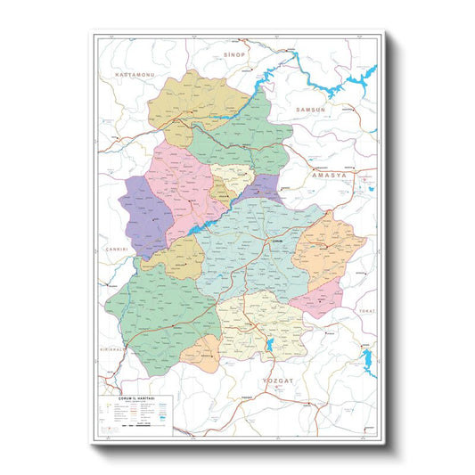 Çorum - Fiziki Haritası Kanvas Tablo