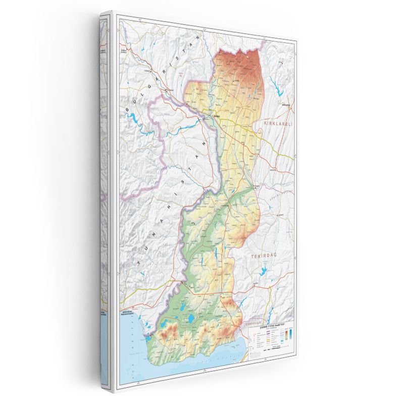 Edirne - Fiziki Haritası Kanvas Tablo