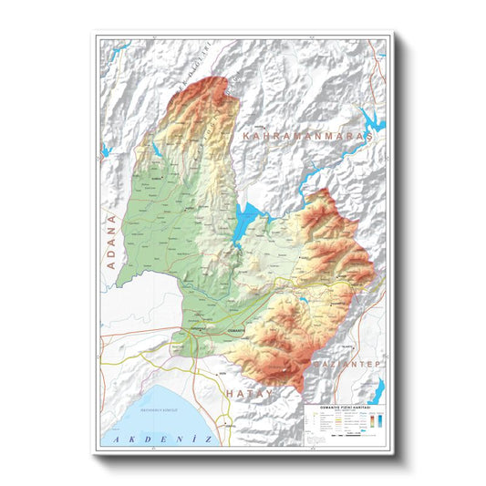 Osmaniye - Fiziki Haritası Kanvas Tablo