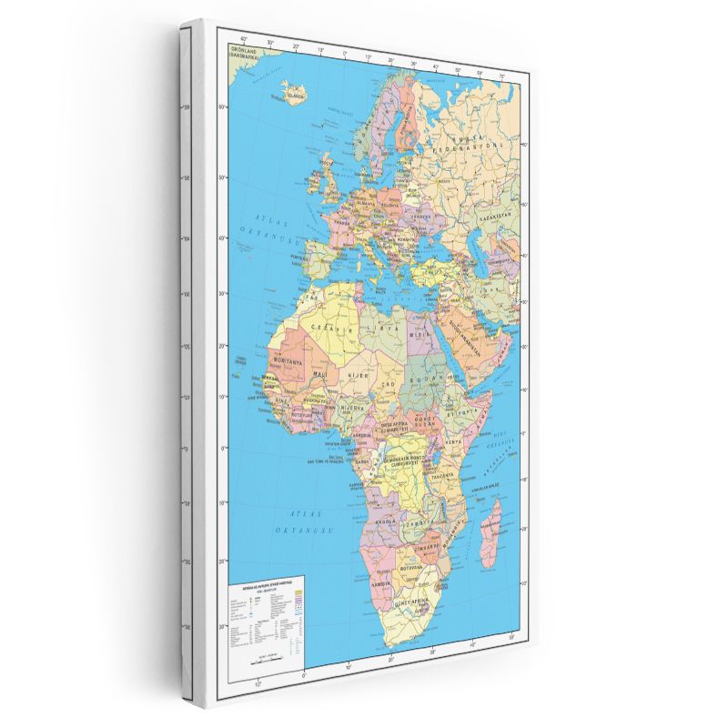 Afrika & Avrupa - Siyasi Haritası Kanvas Tablo