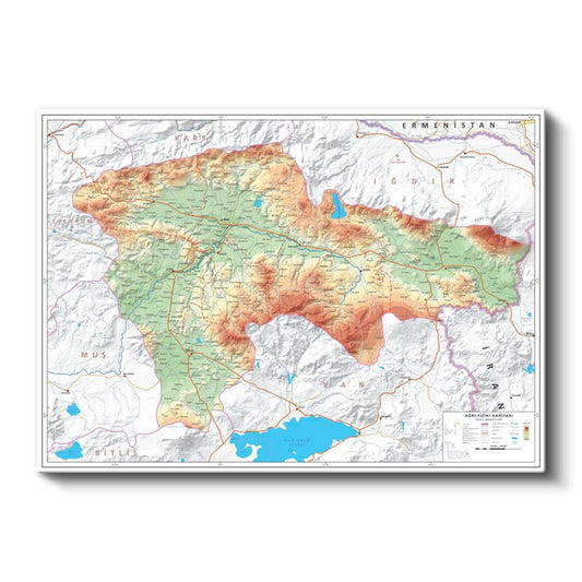 Ağrı - Fiziki Haritası Kanvas Tablo