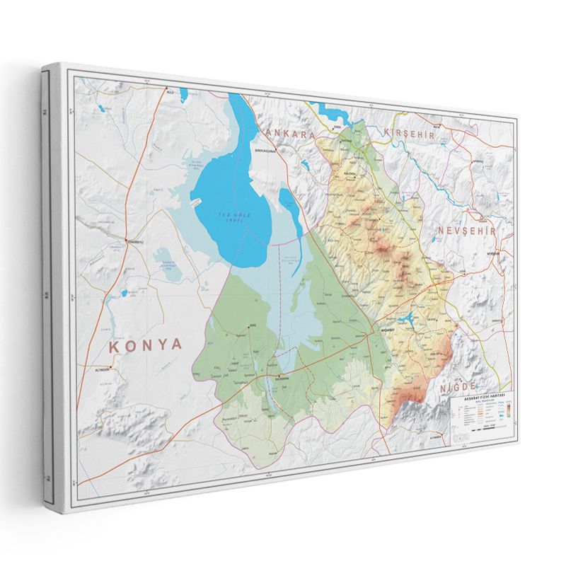Aksaray - Fiziki Haritası Kanvas Tablo