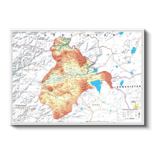 Ağrı - Fiziki Haritası Kanvas Tablo