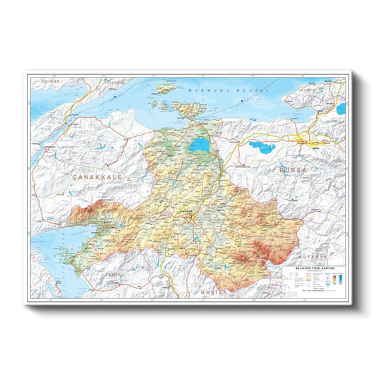 Balıkesir - Fiziki Haritası Kanvas Tablo