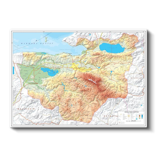 Bursa - Fiziki Haritası Kanvas Tablo