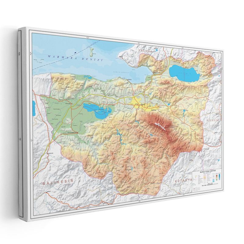 Bursa - Fiziki Haritası Kanvas Tablo