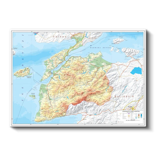 Çanakkale - Fiziki Haritası Kanvas Tablo