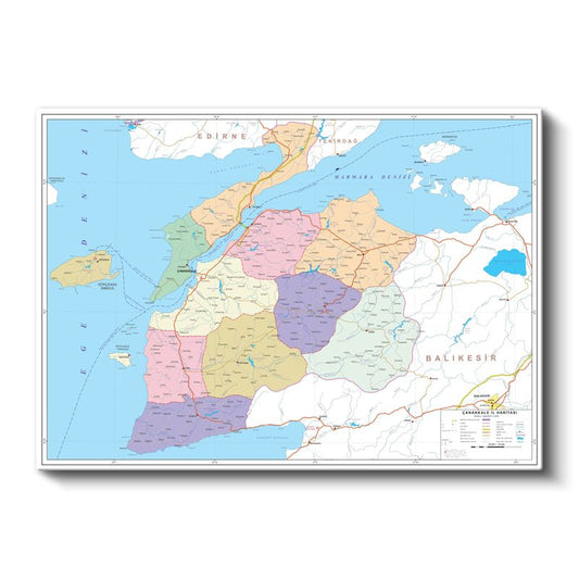 Çanakkale - İl Haritası Kanvas Tablo