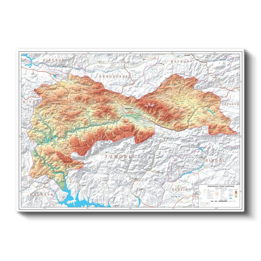 Erzincan - Fiziki Haritası Kanvas Tablo
