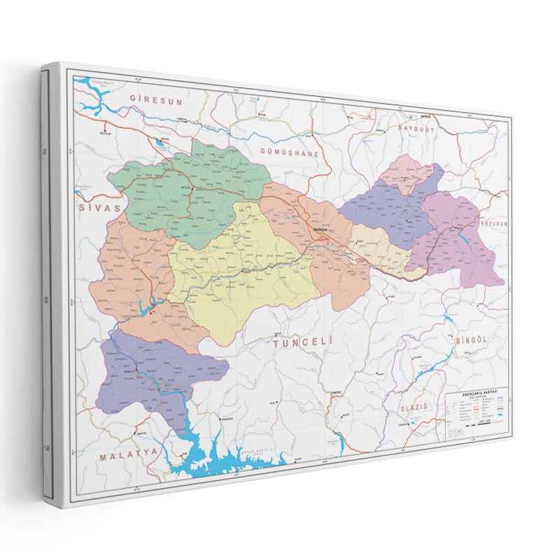 Erzincan - İl Haritası Kanvas Tablo