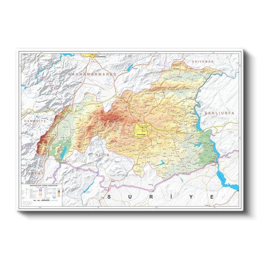 Gaziantep - Fiziki Haritası Kanvas Tablo