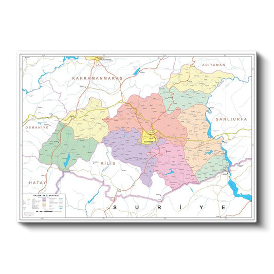 Gaziantep - İl Haritası Kanvas Tablo