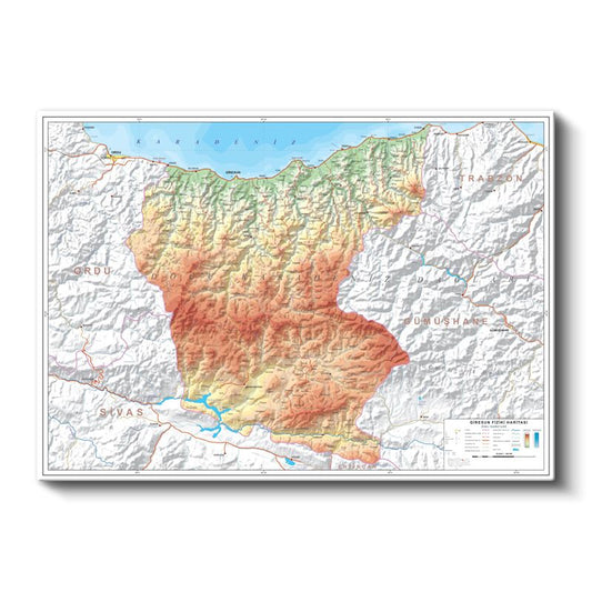 Giresun - Fiziki Haritası Kanvas Tablo