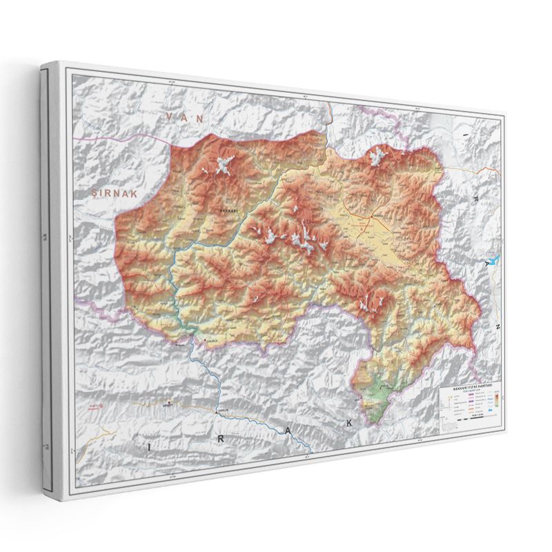 Hakkari - Fiziki Haritası Kanvas Tablo