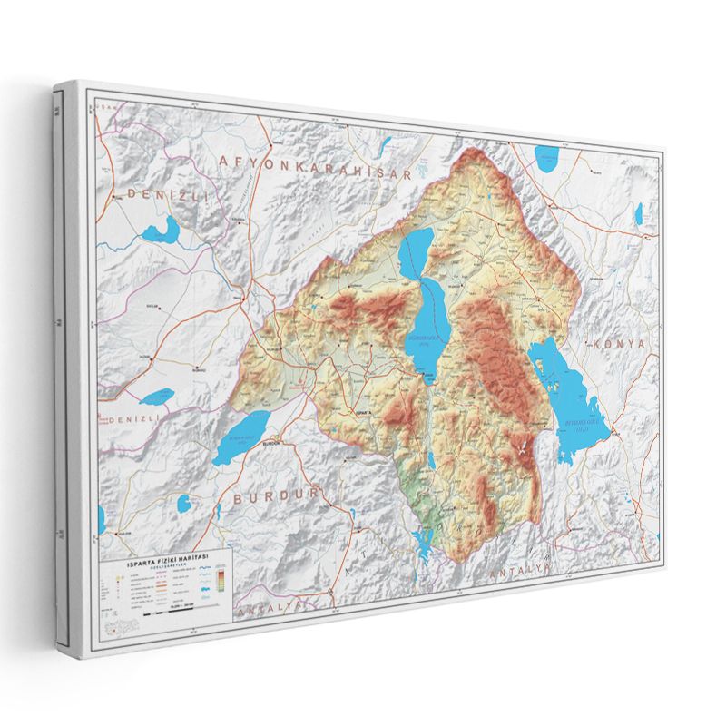 Isparta - Fiziki Haritası Kanvas Tablo