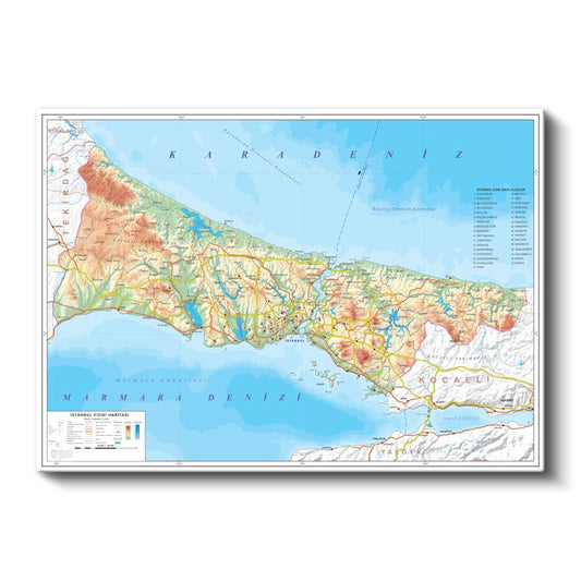 İstanbul - Fiziki Haritası Kanvas Tablo