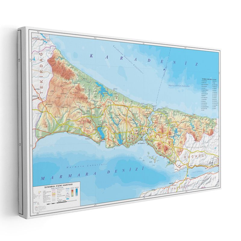 İstanbul - Fiziki Haritası Kanvas Tablo
