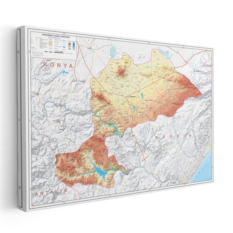 Karaman - Fiziki Haritası Kanvas Tablo