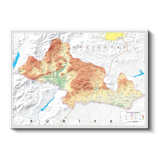 Kilis - Fiziki Haritası Kanvas Tablo