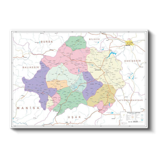 Kütahya - İl Haritası Kanvas Tablo