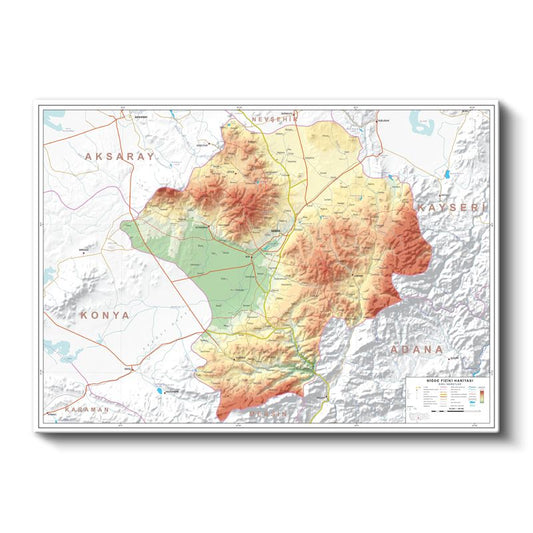 Niğde - Fiziki Haritası Kanvas Tablo