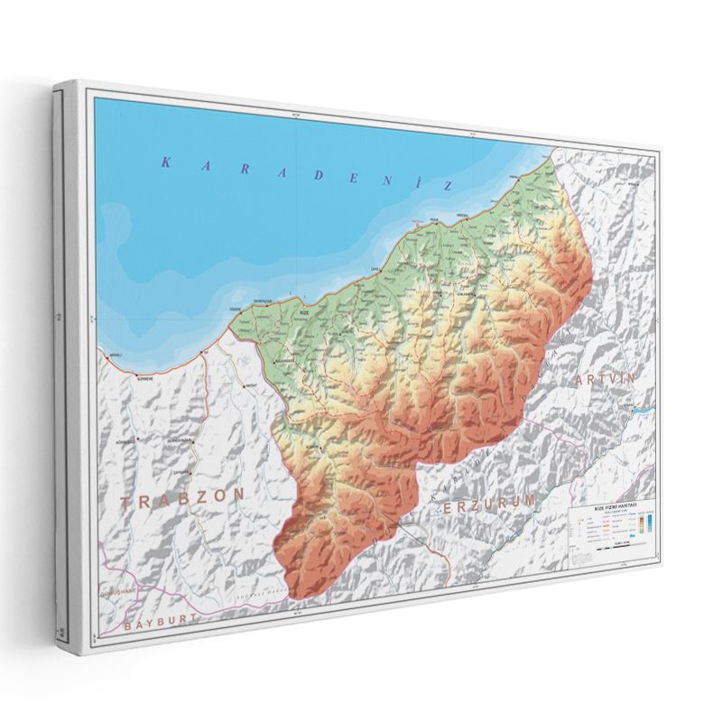 Rize - Fiziki Haritası Kanvas Tablo