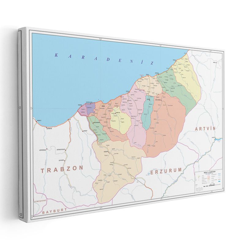 Rize - İl Haritası Kanvas Tablo